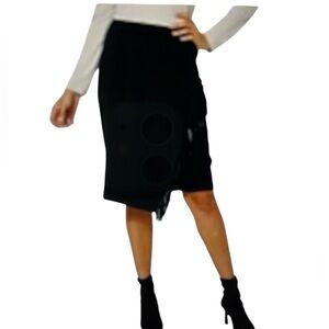 Colleen Lopez Ponte Knit Pull On Pencil Skirt With Fringe Black S New